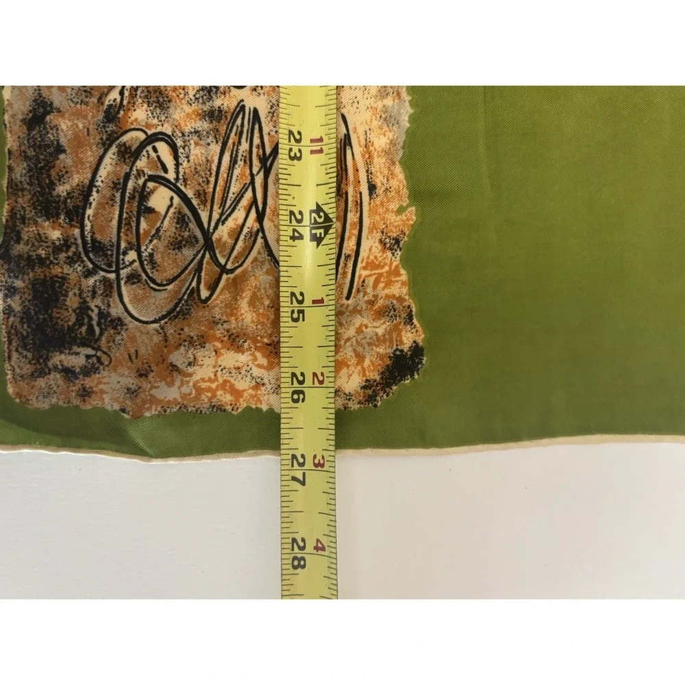 Vintage 1960s/1970s Sally Gee Scarf Hand Rolled SILK Japan 26 Inch Square Green